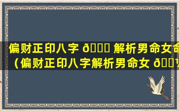 偏财正印八字 🐞 解析男命女命（偏财正印八字解析男命女 🌼 命婚姻）